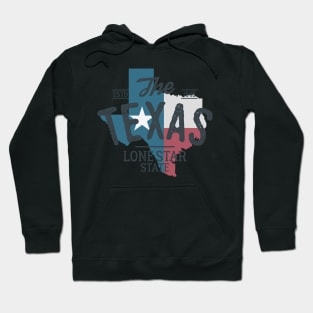 Texas State logo, emblem, label. The Lone Star State. USA Texas vintage design. Texas flag map. Hoodie